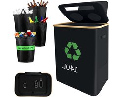 Verzamelbak voor Flessen met 2 Compartimenten, 140L Flessenhouder met 4 XXL Draagzakken, Ideaal voor Lege en Oude Glazen Bewaring in Keuken en Opslagruimte