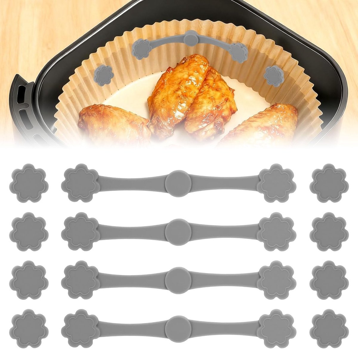 Baking Paper Magneten voor Airfryer - 12 Stuks Silicone Magneten voor Bakpapier en Beveiliging van Bakfilm (Grijs)