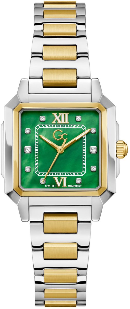 Gc Gc Squarecut Lady Quartz Analoog Horloge Zilvertint En Geelgoudtint Behuizing: 100% Roestvrij Staal | Armband: Roestvrij Staal 32 mm Z72001L1, Z72002L9