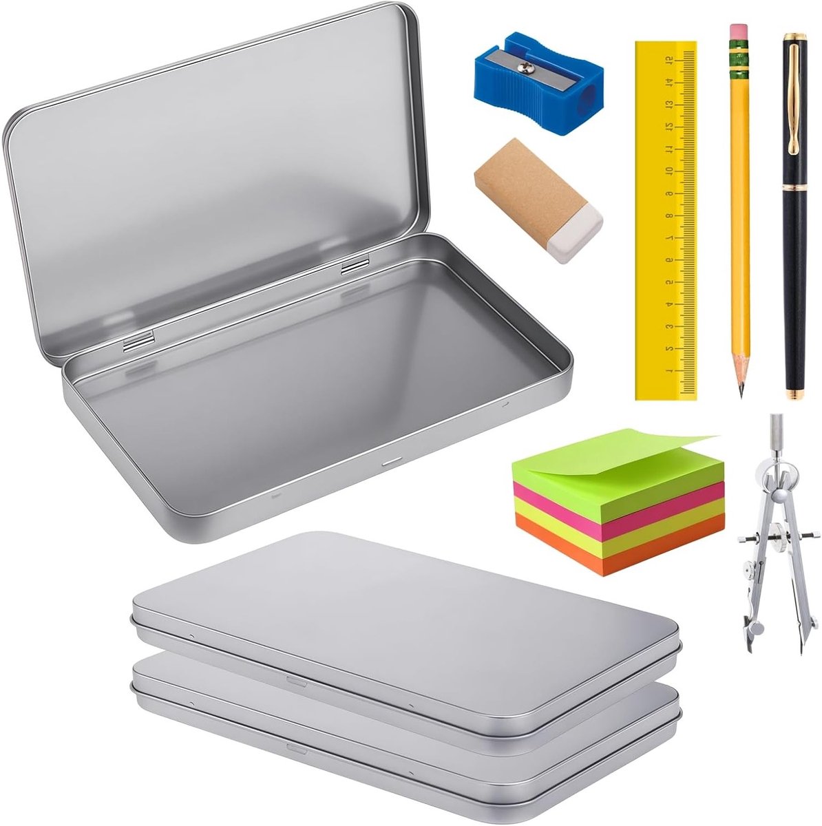 Set van 3 metalen opbergdozen, rechthoekige mini opslagboxen voor munten, sieraden en sleutels, 180 x 108 x 16 mm, ideaal voor thuisorganisatie en decoratie