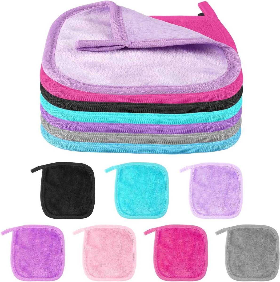 16 Stuks Wasbare Microfiber Make-up Removers, Ultra Zachte Gezichtswipes voor Dagelijks Gebruik, Herbruikbare Make-up Doekjes voor Reiniging en Reizen