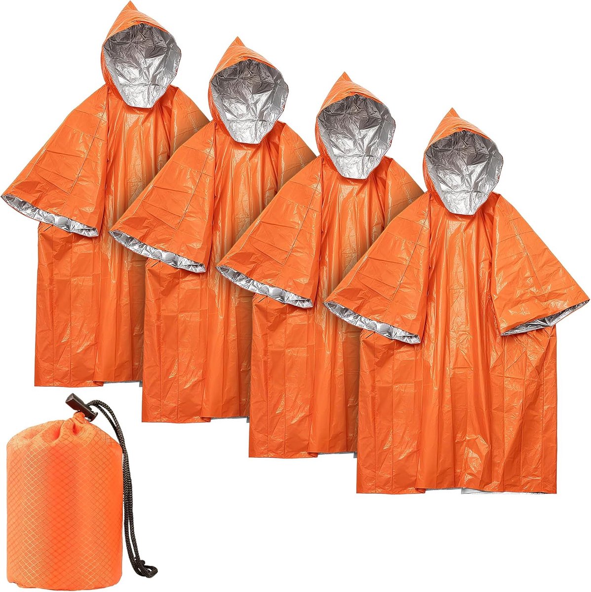 Nood poncho，4 stuks noodregenponcho, reddingsdeken, bivakzak, noodslaapzak, EHBO-warmtedeken, isolerend en waterdicht, geschikt voor kamperen, wandelen en noodsituaties