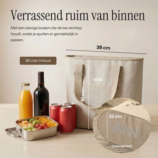 VANN Koeltas 28 Liter - Grote strandtas met Rits - Waterdicht & Lekvrij - 16u Koud - 28L - Schouderband - Gerecycled PET - Oatmeal van VANN — afbeelding 2