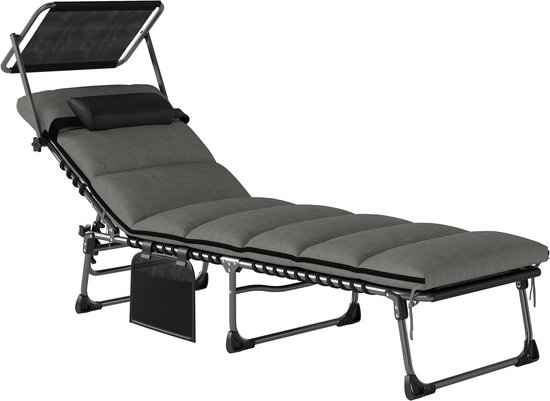 Outsunny ligstoel - Staal, Textilene - 190 x 57 x 30 cm - Donkergrijs