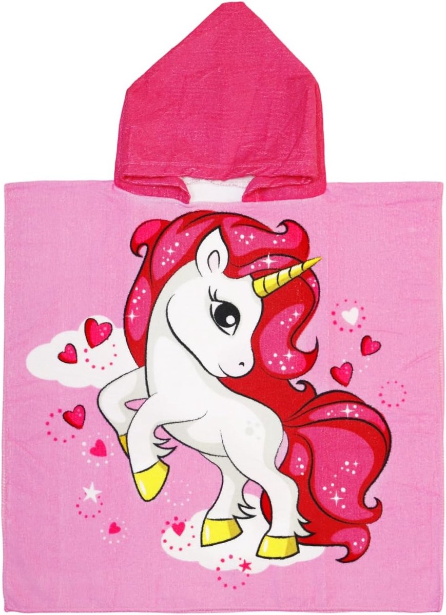Schattige Cartoon Badponcho voor Kinderen, Zachte en Sterke Absorberende Handdoek voor Jongens en Meisjes (Roze Pony)