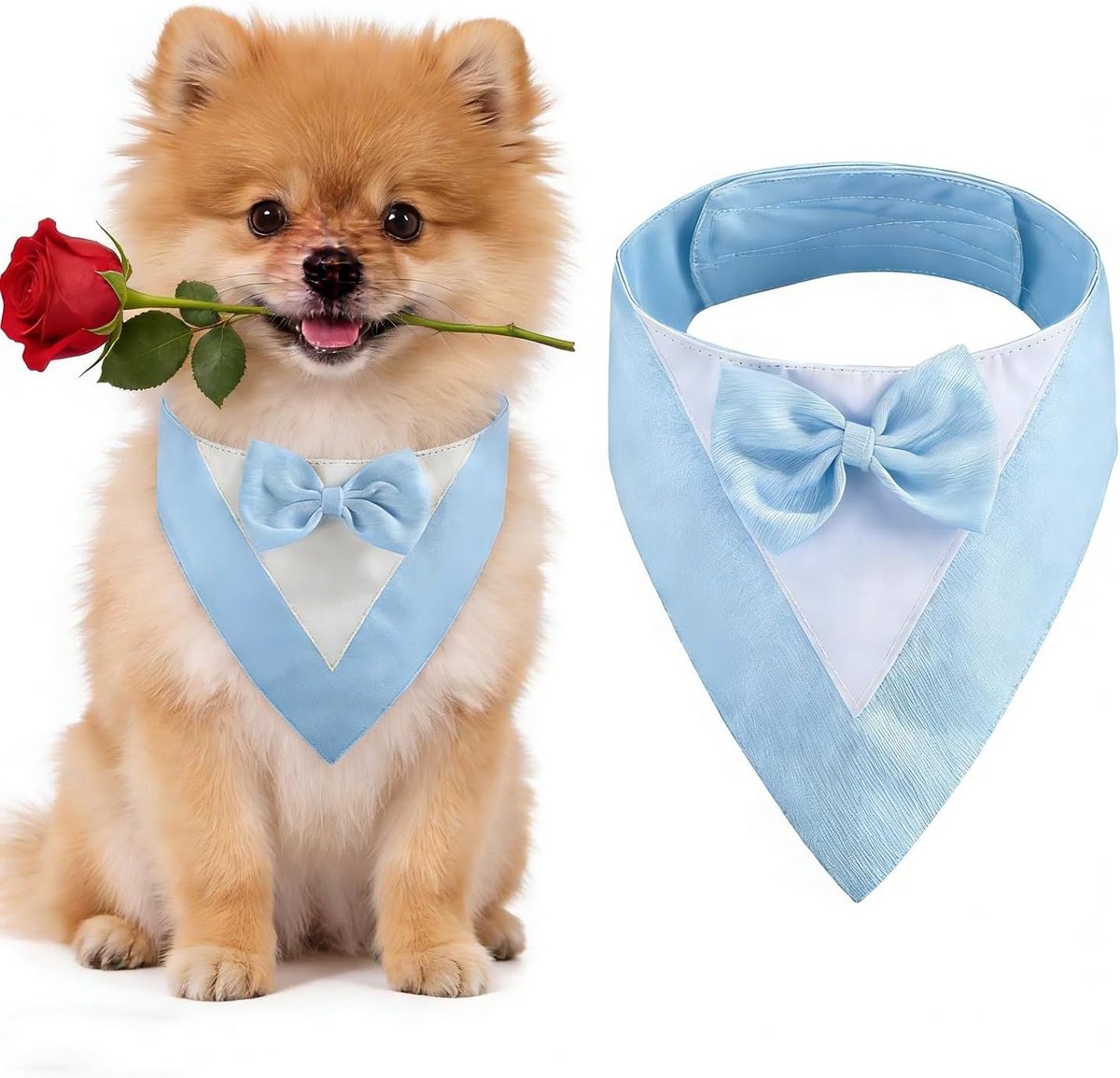 Tuxedo voor Honden, Verlovings- en Bruiloftskostuum met Strik voor Kleine Honden, Perfect voor Feestjes en Verjaardagen (Hals: 20-30 cm/Blauw)
