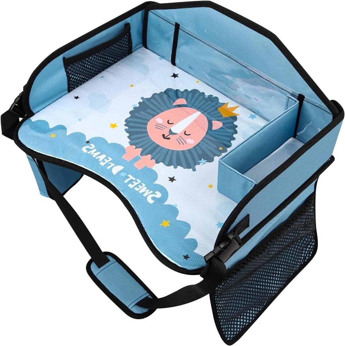 Vouwbare en waterdichte autostoel tray voor kinderen, multifunctioneel met entertainment tablet, 43.5 x 33 x 16 cm, ideaal voor onderweg