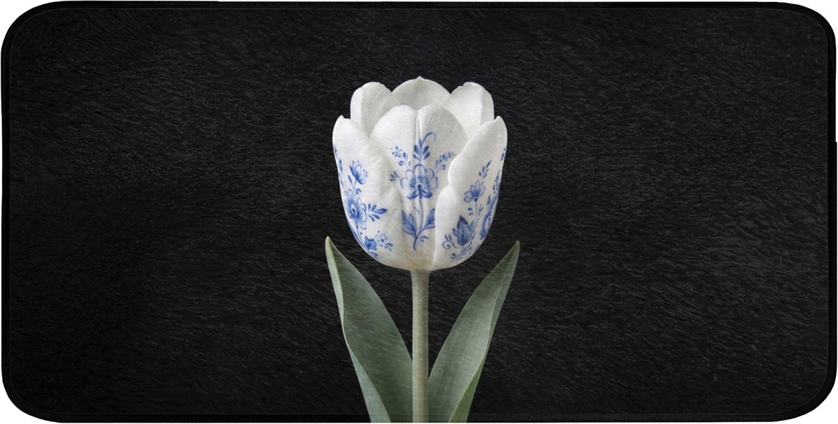 Badmat 120x60 cm - Antislip - Tulp - Patroon - Blauw - Badmatten voor badkamer - Badkamermat - Douchemat - Badkamer mat