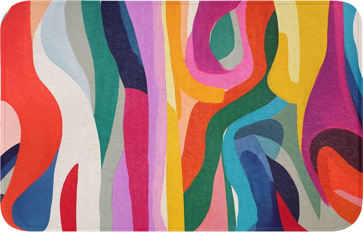WC mat 80x50 cm - Antislip - Abstract - Kleurrijk - Golven - Lijnen - Toiletmat - Vloermat