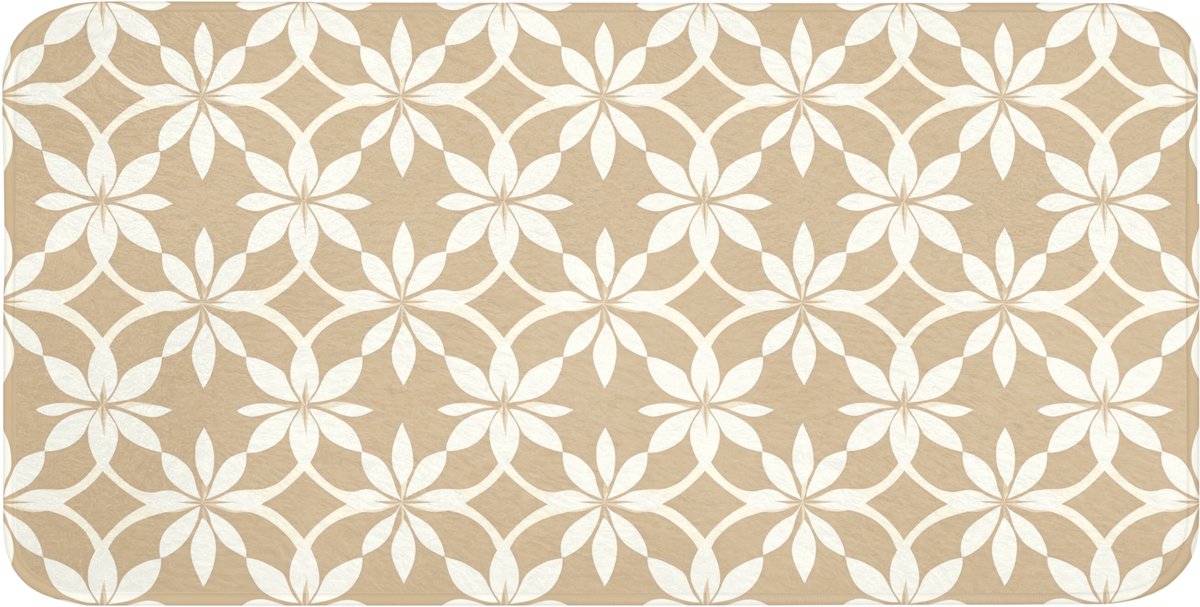 WC mat 120x60 cm - Antislip - Bloemen - Patroon - Beige - Toiletmat - Vloermat - Douchemat