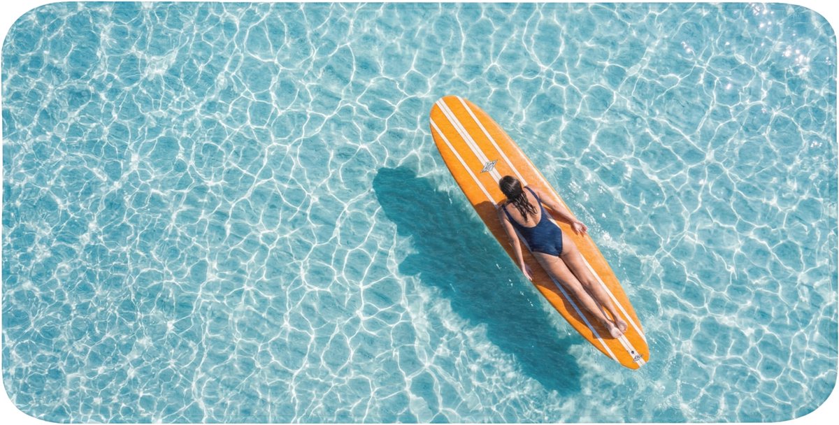 Badmat 120x60 cm - Antislip - Surfboard - Water - Badpak - Oranje - Badmatten voor badkamer - Badkamermat - Douchemat - Badkamer mat