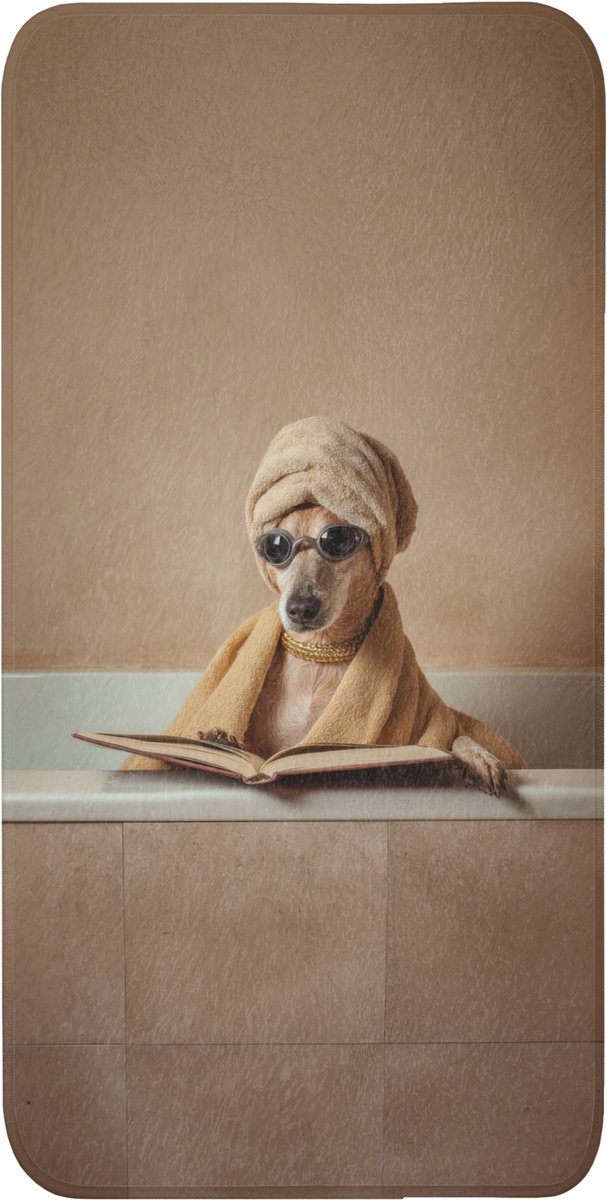 Badmat 60x120 cm - Antislip - Bad - Hond - Boek - Zonnebril - Badmatten voor badkamer - Badkamermat - Douchemat - Badkamer mat