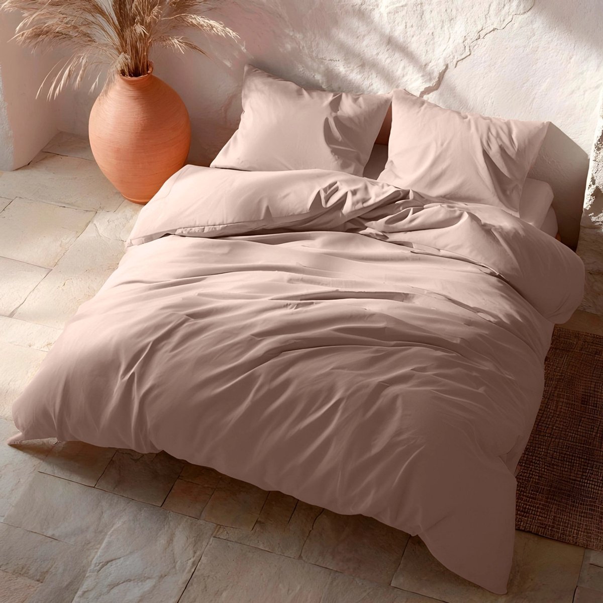 GAMUSI Dekbedovertrekset 100% Katoen – Roze Poeder – 144 thread count (TC) katoen voor zacht en ademend slaapcomfort – Drukknoopsluiting 260 x 240 cm + 2 Kussenslopen