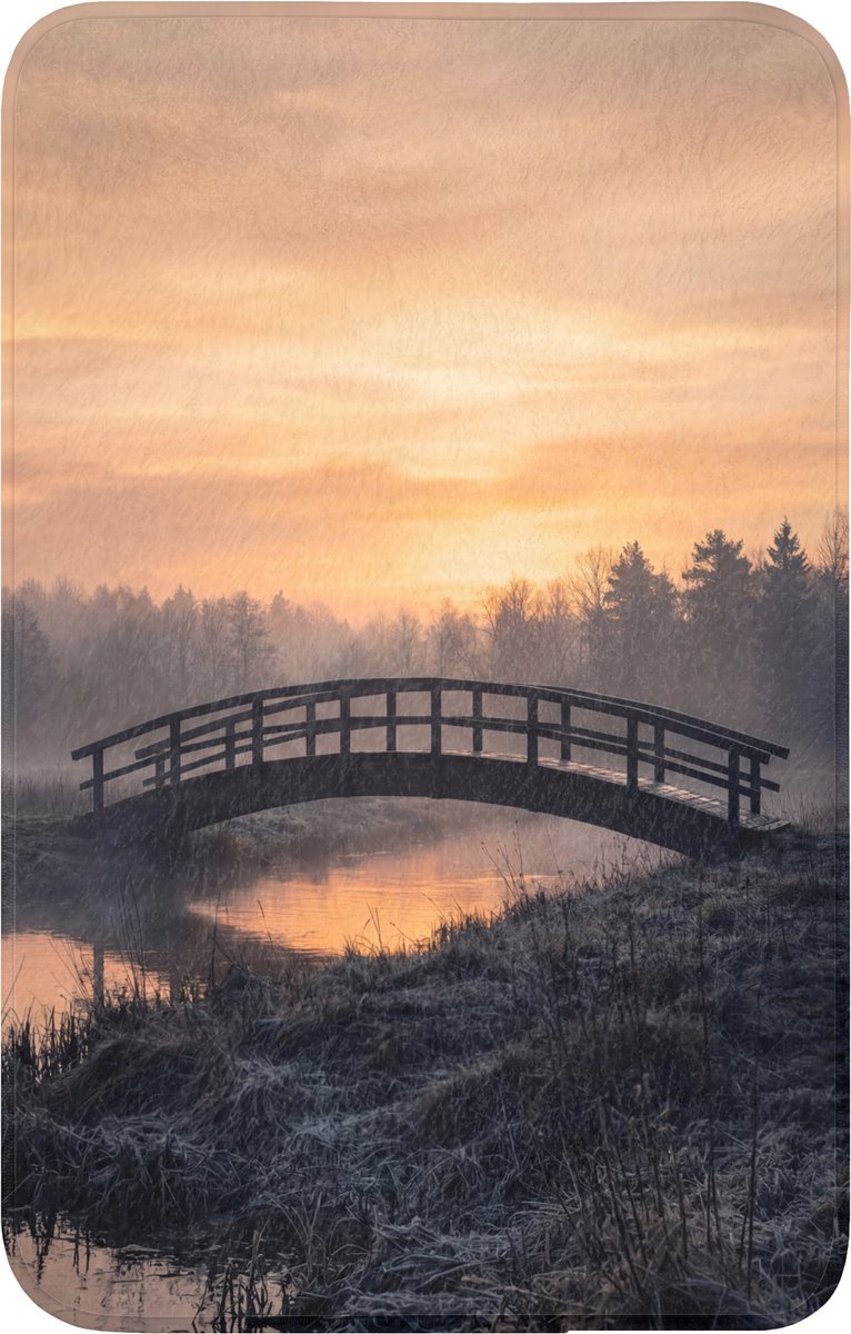 WC mat 50x80 cm - Antislip - Brug - Mist - Bomen - Water - Toiletmat - Vloermat - Douchema