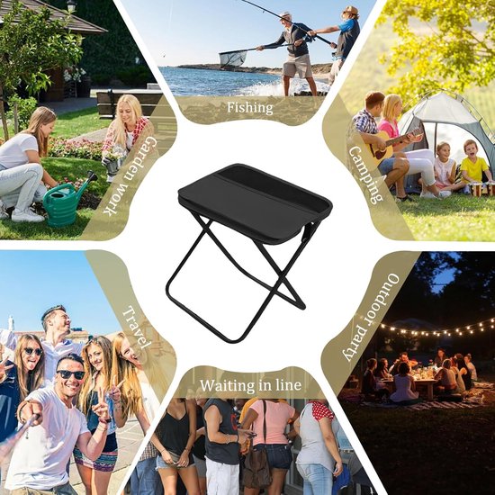 Opvouwbare kruk voor volwassenen - Draagbare rugzakstoel - Duurzaam en met hoog draagvermogen - Compact en lichtgewicht - Reis- en campingkruk - Inclusief opbergtas - Draagbare opvouwbare zitting - Zwart - Maat M — afbeelding 4