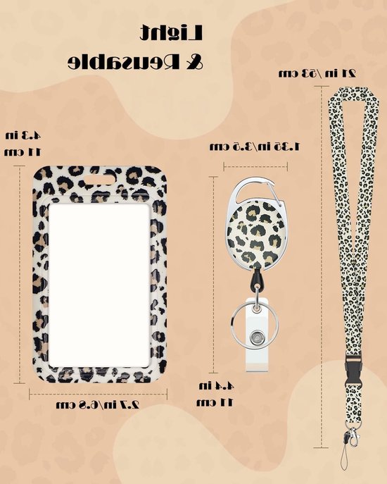 Stijlvolle Leoparden Badgehouder met Retractable Reel, Carabiner Clip en Afneembare Lanyard voor Werknemers, Verpleegkundigen en Docenten van Merkloos — afbeelding 3
