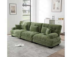 Komhtom Modulaire hoekbank met 3 zitplaatsen en diepe zitting, comfortabele en goed gevulde slaapbank van chenille voor de woonkamer, appartement, studio of kantoor, groen chenille