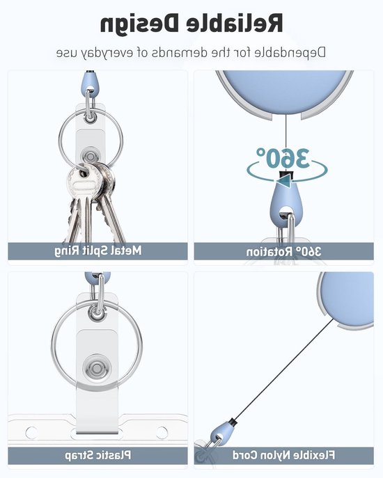 Set van 2 Ingetrokken Badge Reel voor Badgehouder, Stevige Sleutelhanger met RVS Veer en Nylon Touw, Ideaal voor Werk en Evenementen van Merkloos — afbeelding 4