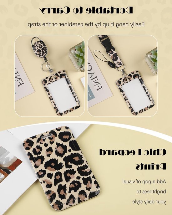 Fashionable ID Badge Houder met Luipaardprint, Retractable Badge Reel en Afneembare Lanyard voor Kantoor en Onderwijs van Merkloos — afbeelding 3