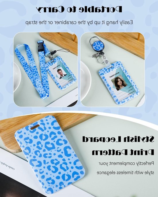 Stijlvolle Badgehouder met Blauwe Luipaardprint, Retractable Reel en Afneembare Lanyard voor Werk en Onderwijs van Merkloos — afbeelding 2