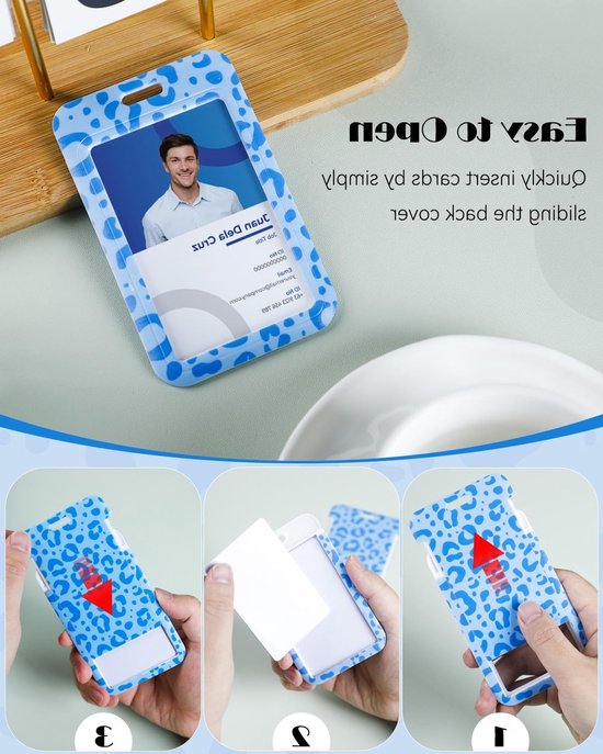 Stijlvolle Badgehouder met Blauwe Luipaardprint, Retractable Reel en Afneembare Lanyard voor Werk en Onderwijs van Merkloos — afbeelding 5