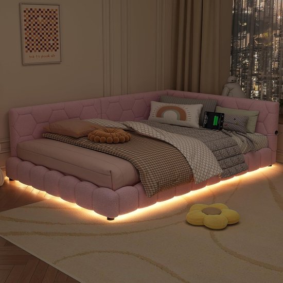 Slaapbank Dagbed 140x200 cm Roze Fluwelen Bed met Lattenbodem en 220 kg Draagkracht – Modern Logeerbed, Sofa Bed voor Kinderen, Tieners en Volwassenen