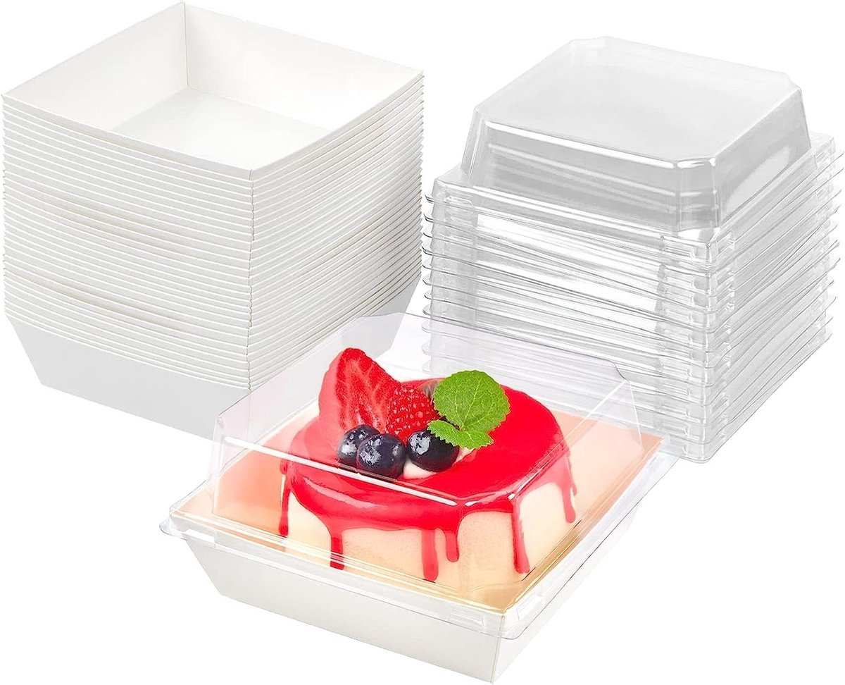 50 Stuks Cake Dozen met Duidelijke Deksel, 4.7 Inch Oliebestendig Papier voor Taart, Gebak en Snacks, Ideaal voor Bakkerij en Feestjes