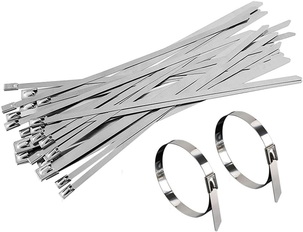 30 stuks RVS Kabelbinders 4.6x200mm, Duurzame Metalen Zippers voor Elektriciteit, Multifunctionele Uitlaat Wraps en Coating