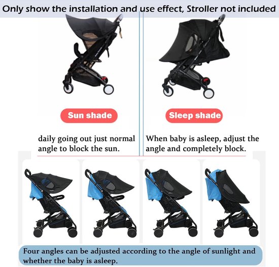 Kinderwagen Zonnescherm - Zonnescherm Buggy - Kinderwagen Luifel & Zonneklep - Wandelwagen/ Buggy - Zonnedoek - Spatwaterdicht - UV-bescherming - Universele - Kinderwagen Accessoire - Beschermt baby tegen zon - Voor op reis, park, dierentuin - Zwart — afbeelding 2