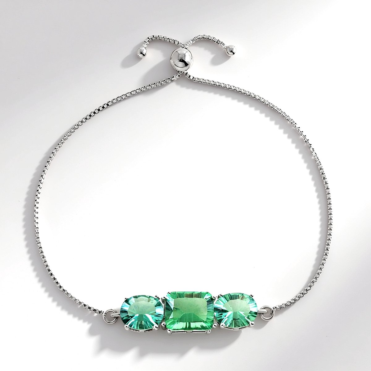 Cavill - Zilveren Armband - 925 Sterling Zilver, Platina Geplateerd - Groene Fluoriet 10,144 ct - Verstelbaar, Filigraan, Modern & Elegant