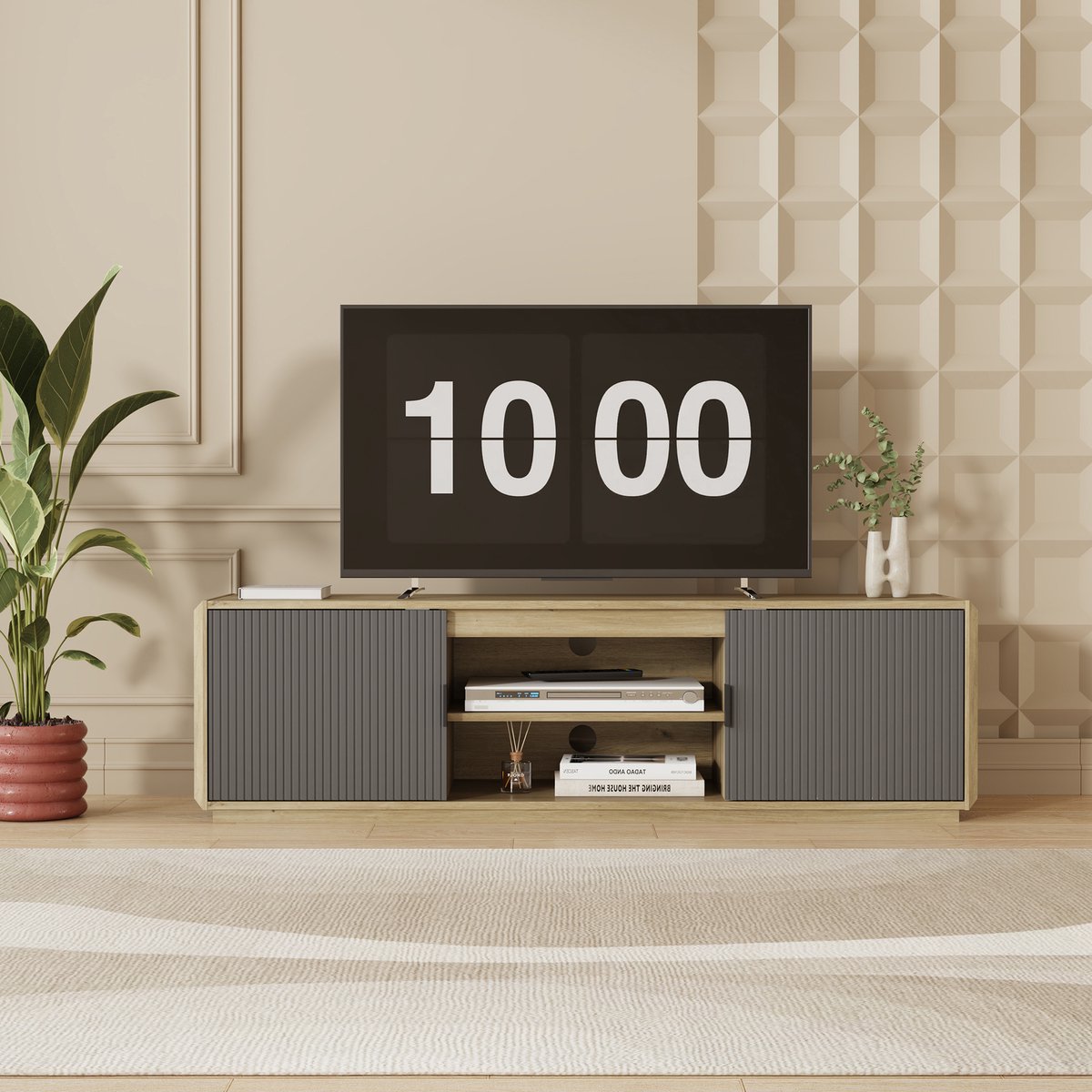 en.casa TV meubel Trömi 150x40x43 cm eikenkleurig en grijs [en.casa]
