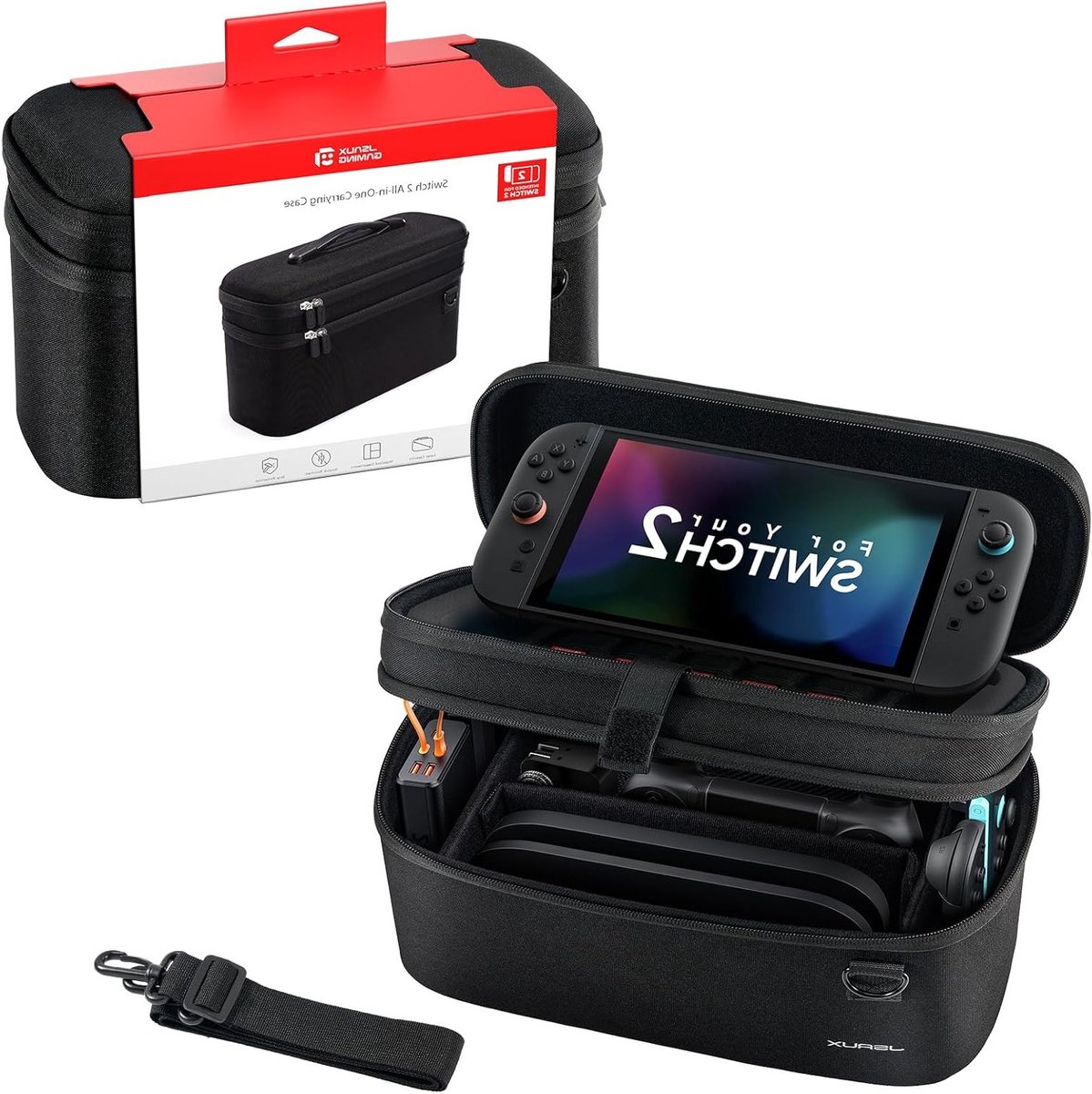 Complete Reisopbergtas voor Nintendo Switch 2, Geschikt voor Console, Dock, Controllers en Accessoires, Ruime Bescherming en Organisatie - Zwart