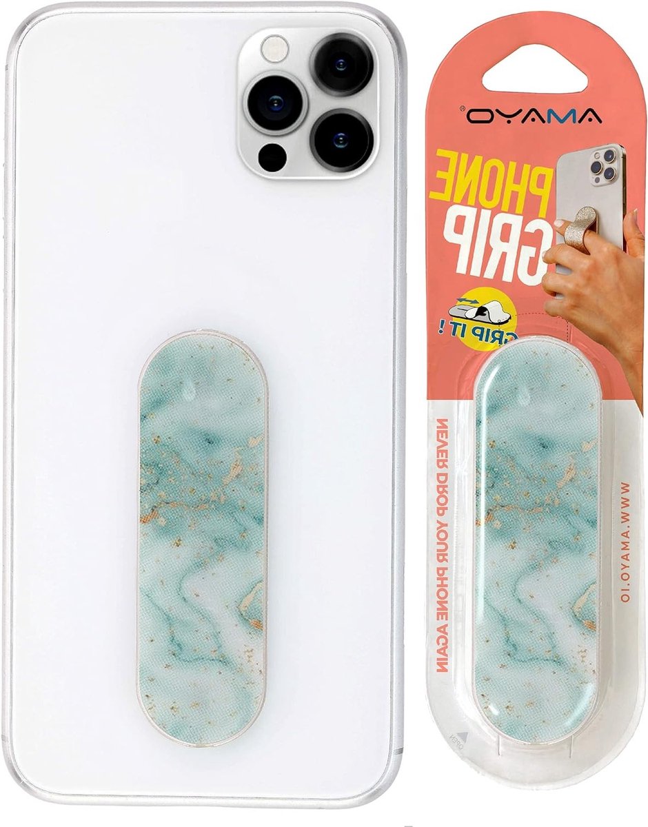Ergonomische Telefoon Grip in Marmerlook - Turquoise, Ideaal voor Smartphone Beveiliging en Comfort