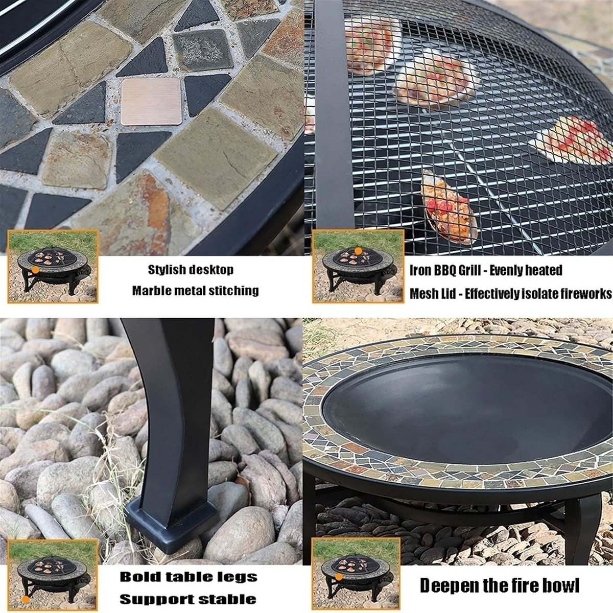 Terrashaard Feuerstelle Outdoor – Bellavero Garten Holzfeuerschale mit Funkenschutz & Grill, Multifunktionale Terrassen-Feuerstelle für Party, Camping, Picknick, Kinderfreundlich – Hitzebeständig & Langlebig (86 cm x 35 cm, Kit)
