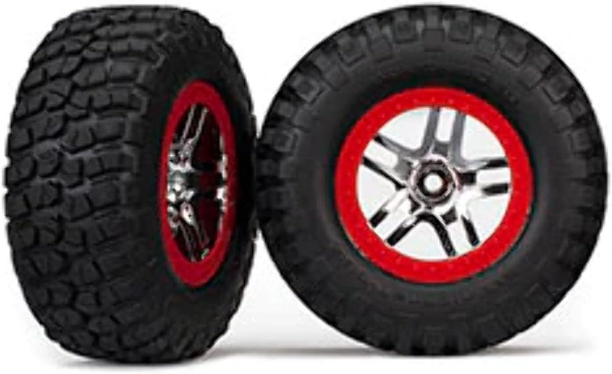 RC Auto Wielen - Off-road Banden - RC Rijden - Chrome Rode Velgen - 12mm Hex - Zwart