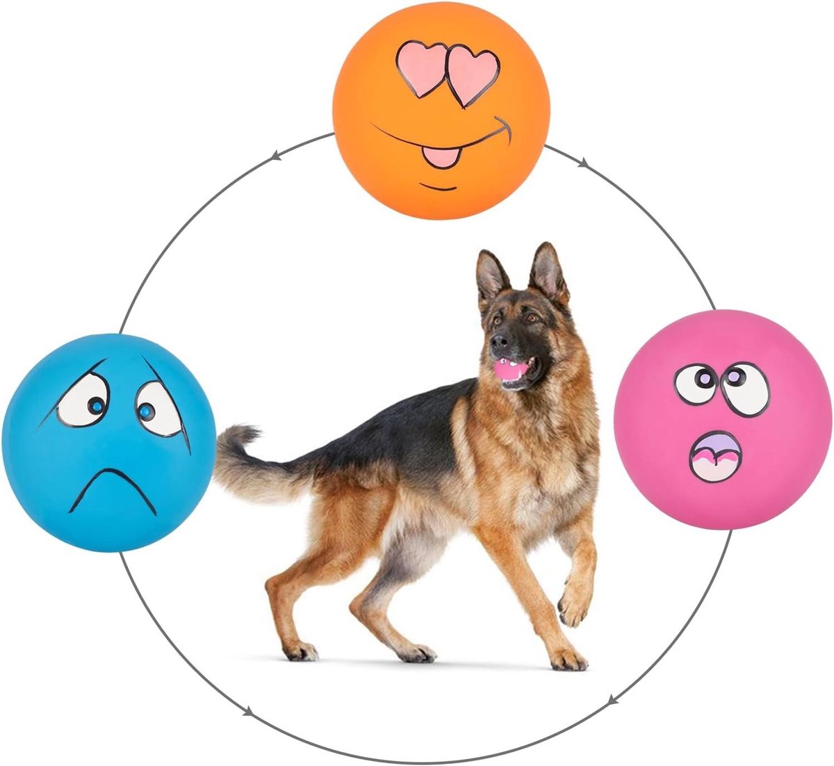 Honden piepende speeltjes, leuke emoji, latex, piepende hondenballen, grote maat, kauwrubber, zacht, interactief halen, speelballen voor grote honden (3 stuks)