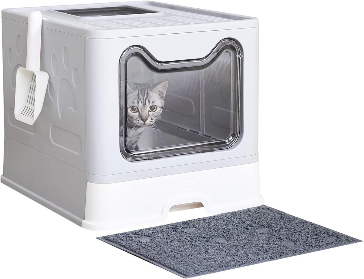 Kattenbak met Mat - Gesloten Kattenbak - Odor Control - Opvouwbaar Ontwerp - XL 51x41x38cm - Grijs