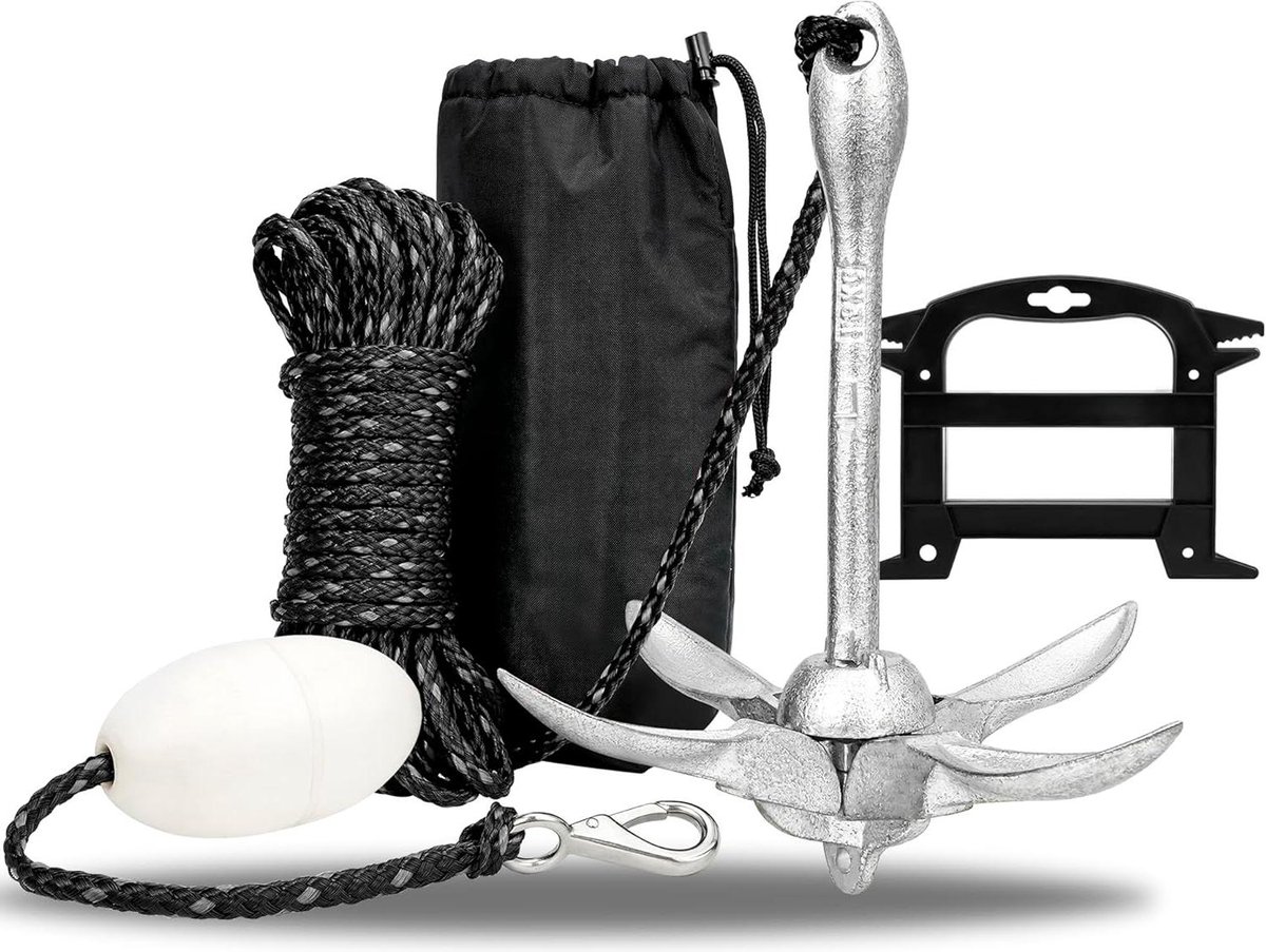 Vouwanker Set - Kleine Boot Anker - Watersport Verankering - Compleet Inclusief Tas - 16 kg Anker - Gegalvaniseerd Zilver