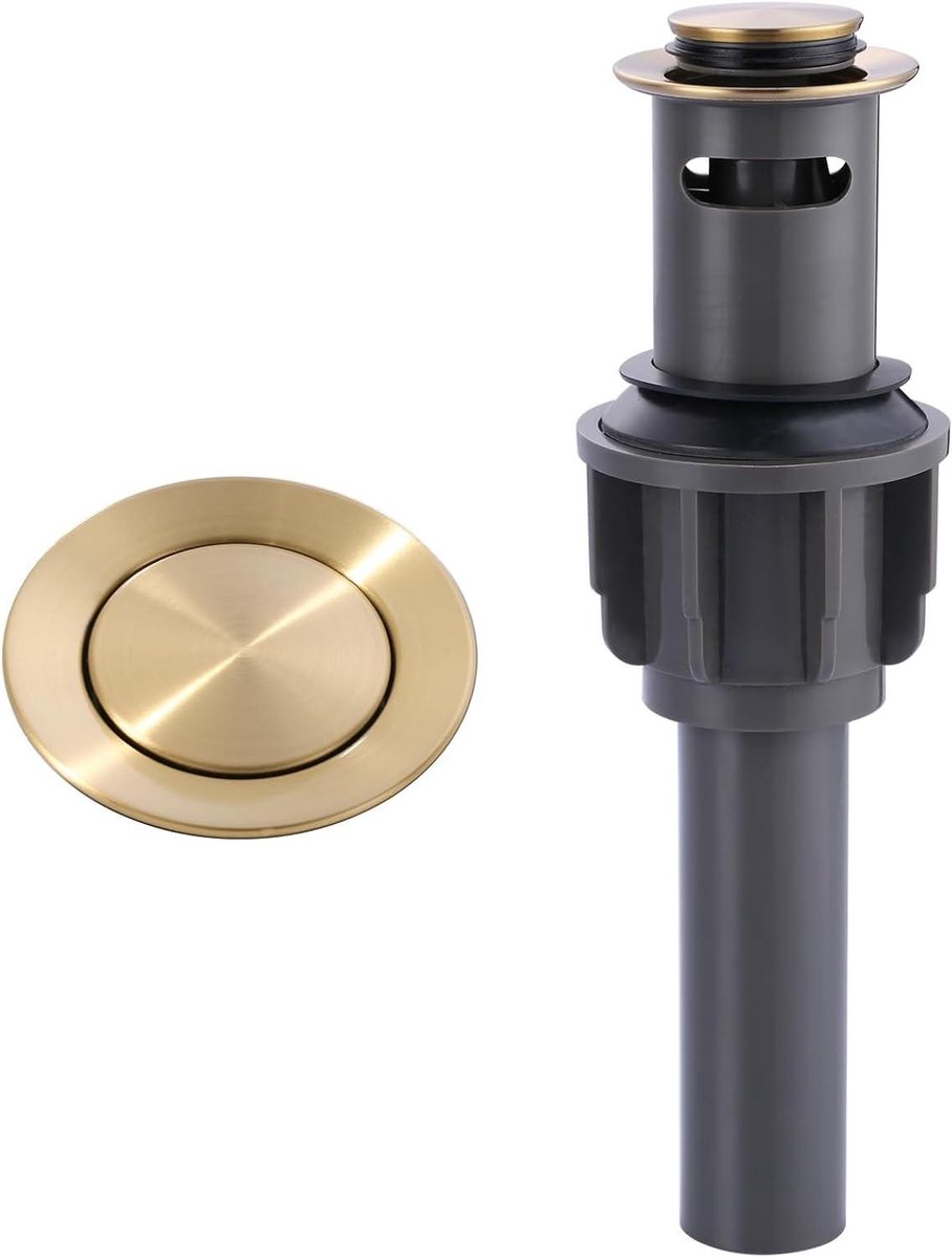 ALEASHA Afvoerstopper voor de badkamer, geborsteld gouden gootsteenstopper voor de badkamer, pop-up afvoerstop voor wastafel in de badkamer, gootsteenafvoer met overloop