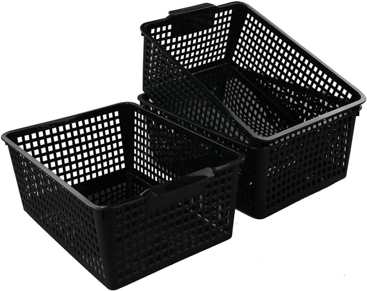 Begale Grote Plastic Opbergbakken Mand Organizer, Zwart, Set van 3