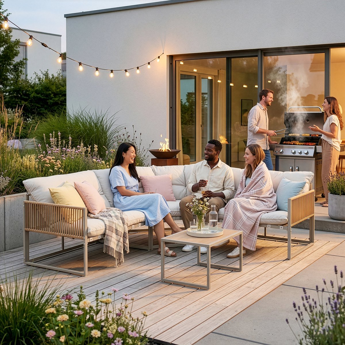 Loungeset Karg tuinset met kussens beige casa.pro