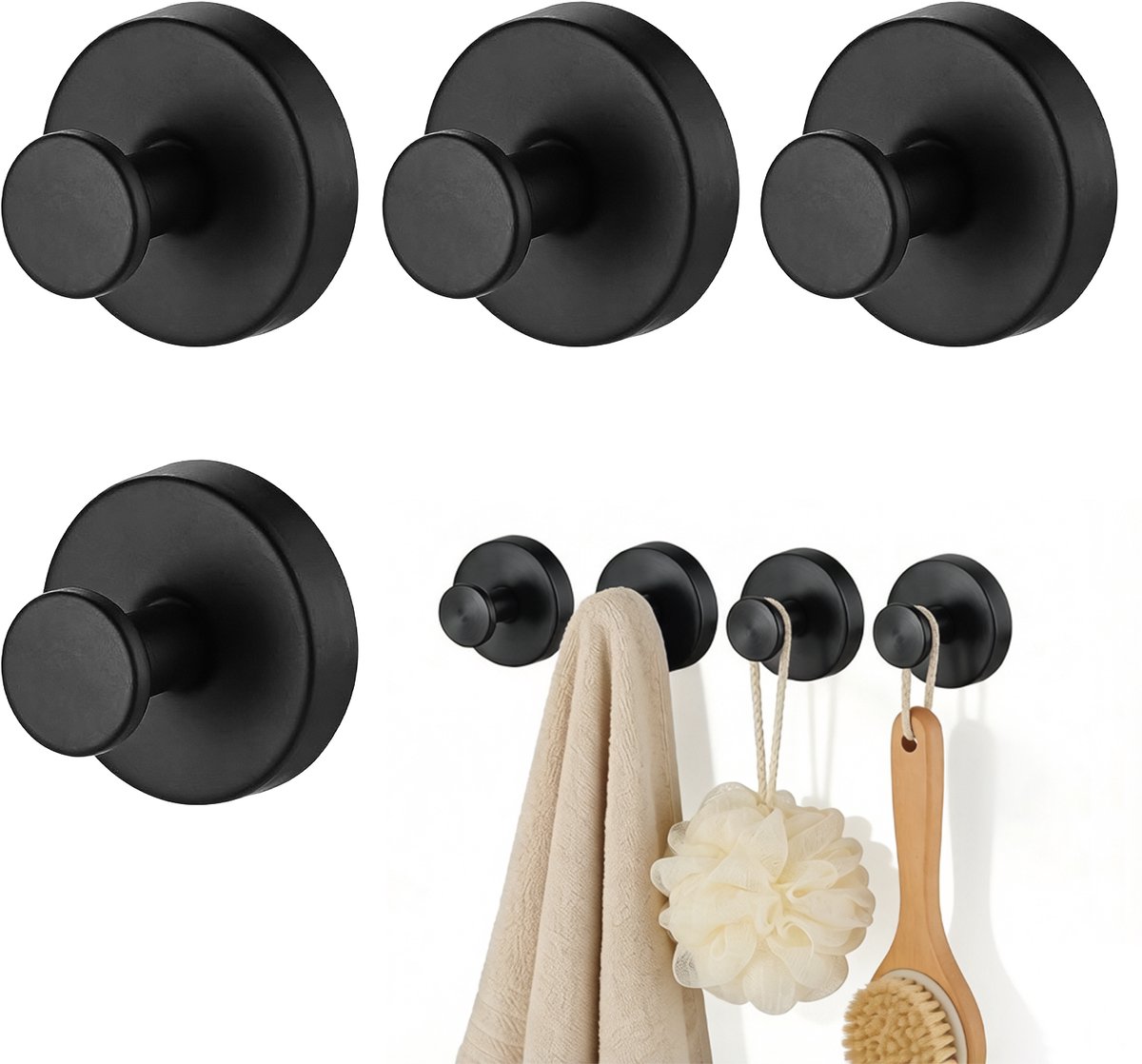 4-pack Zuignaphaakjes – Voor keuken & badkamer – Herbruikbaar – Handdoekhouders met zuigna