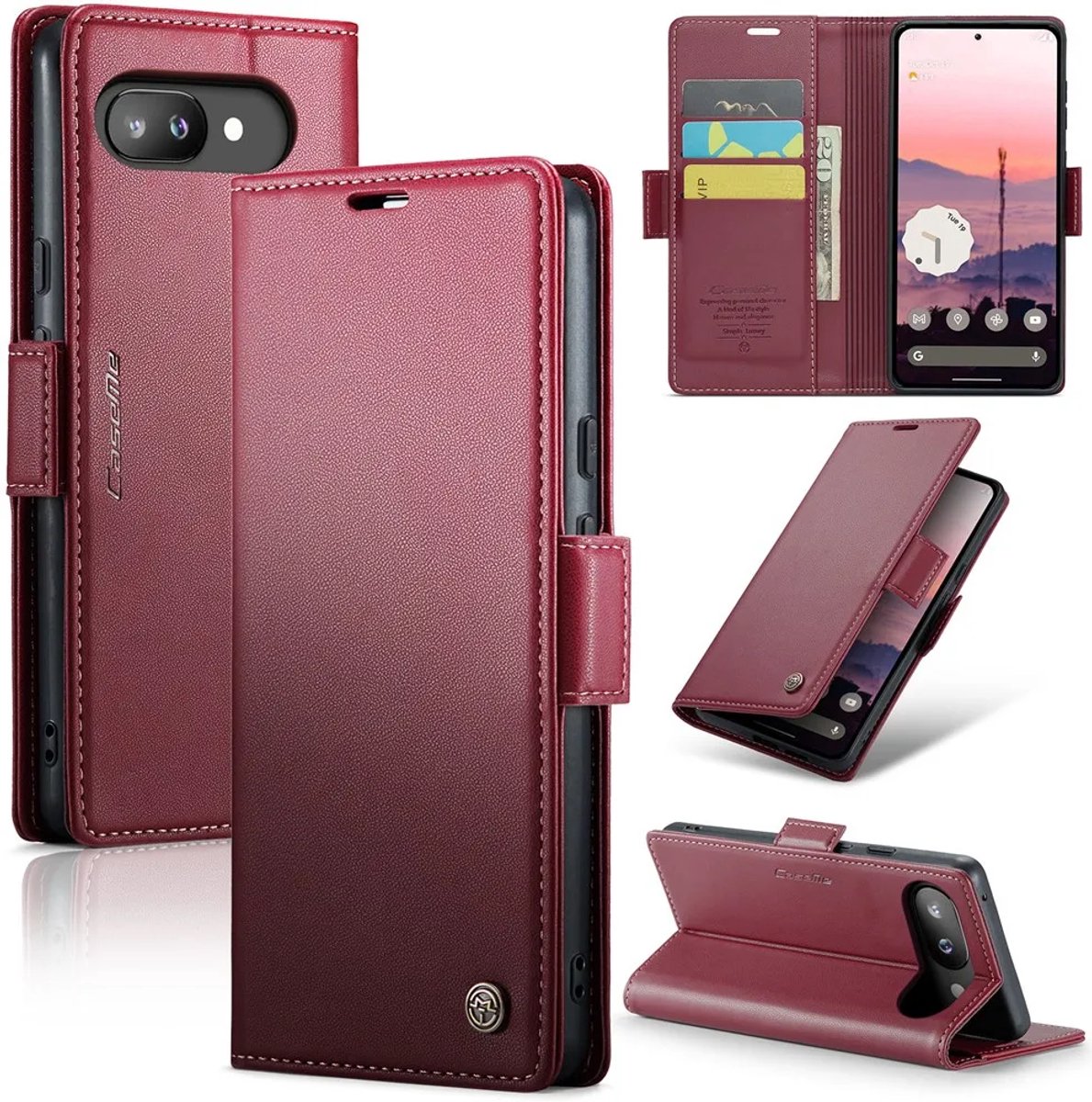 Hoesje geschikt voor Google Pixel 9a - CASEME Litchi Texture Book Wallet Case - Rood