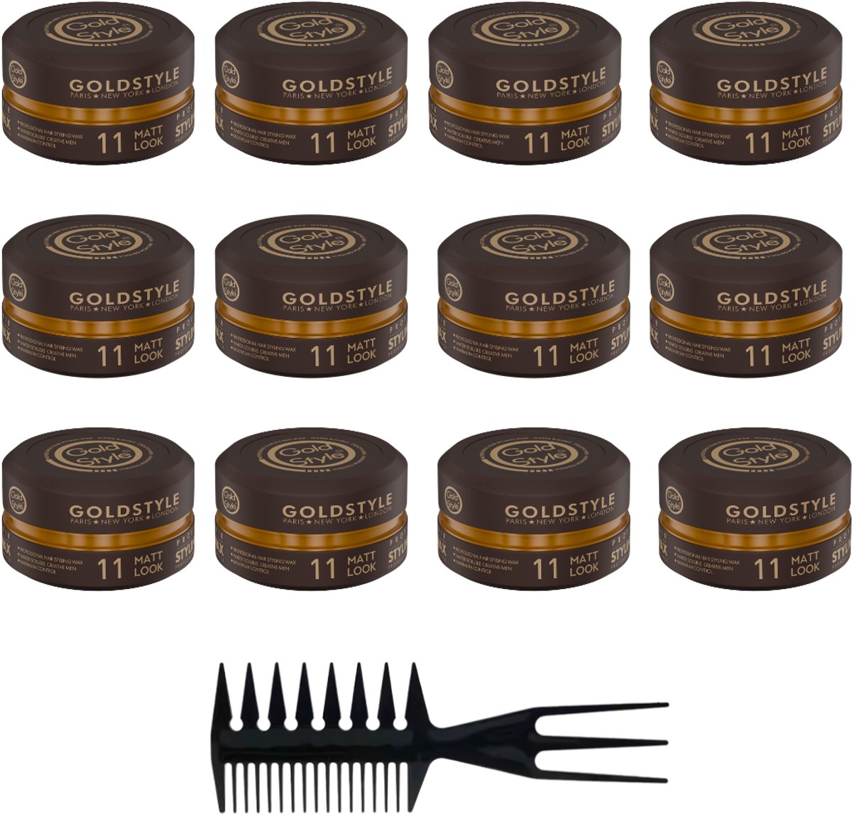 Gold Style Styling Clay Wax – Matte Look – Ultra Strong Hold – 12 x 150 ml + Stylingkam – Haarwax Mannen