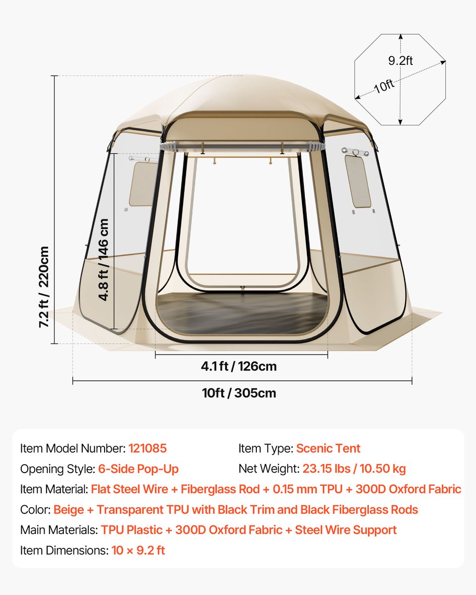 VEVOR Pop-up Bubble Tent, 30,5x27,5x22cm, Transparante Kampeertent, Tuinkoepel Iglo Tent met Ramen, Sporttent, 540° Panoramisch Uitzicht, voor 4-8 Personen, Terras, Achtertuin — cadeau in Cadeau-ideeën - foto 6