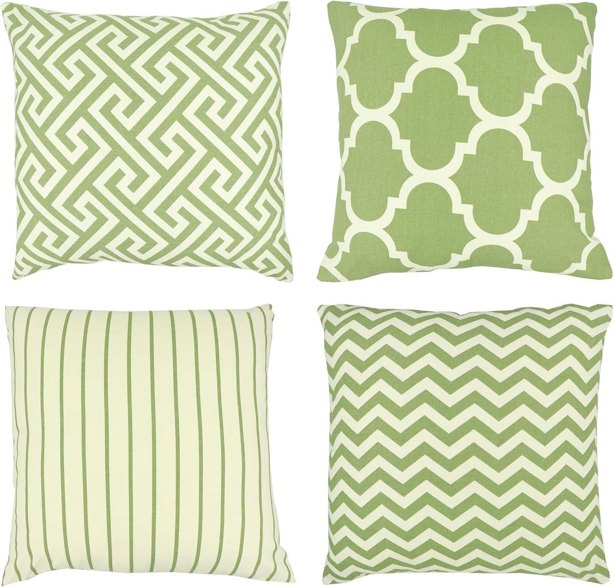 Decoratieve Kussenhoezen - Sierkussenhoezen Katoen - Bank en Sofa - Set van Vier - 45x45 cm - Sage Groen