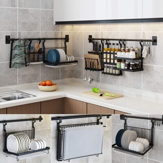 Opvouwbaar afdruiprek - Keuken organizer - Servies drogen - Inclusief lekbak - 396 x 265 cm - Mat zwart — afbeelding 5