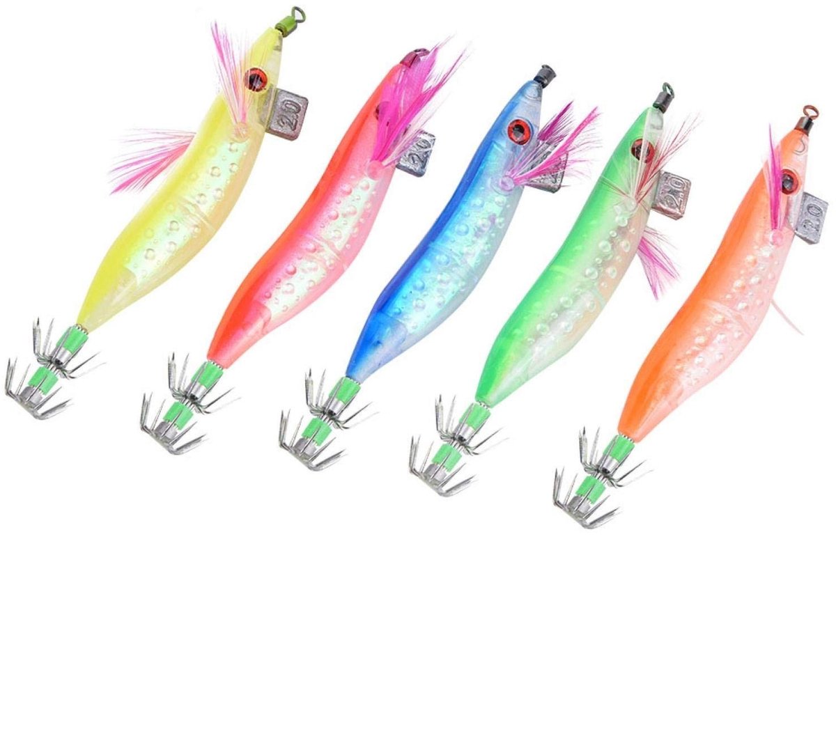 Demeras Shrimp Lure - Realistische Squid Jigs voor Zoetwatervissen - 5 Stuks