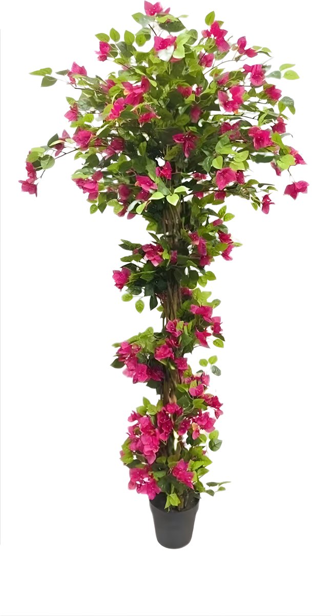 Kunstmatige Bougainvillea Boom 180 cm - Kunstplant - Nepplant met Houten Stam & Roze Bloemen - Voor Binnen & Buiten - Wit