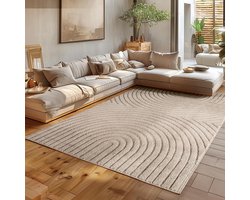 HomebyHome Woonkamer Vloerkleed 120x170 cm Beige Hoogpolig Scandi Boho Design Hoog-Laag Effect Zacht Shaggy Langpolig Pluche Duurzaam Onderhoudsvriendelijk Modern voor Slaapkamer